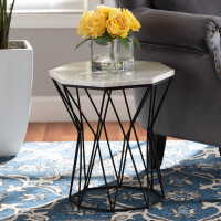 Baxton Studio H01-94139-Metal/Marble Side Table Venedict Modern and Contemporary Black Metal End Table with Marble Tabletopc